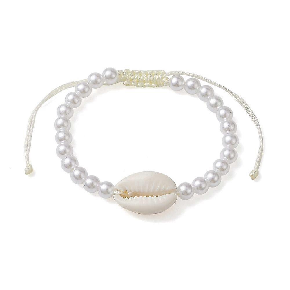 Adjustable Plastic Imitation Pearl Acrylic Shell Shape Bead Bracelets Seashell color Inner Diameter: 2~3-1/2 inch(5.2~9cm)
