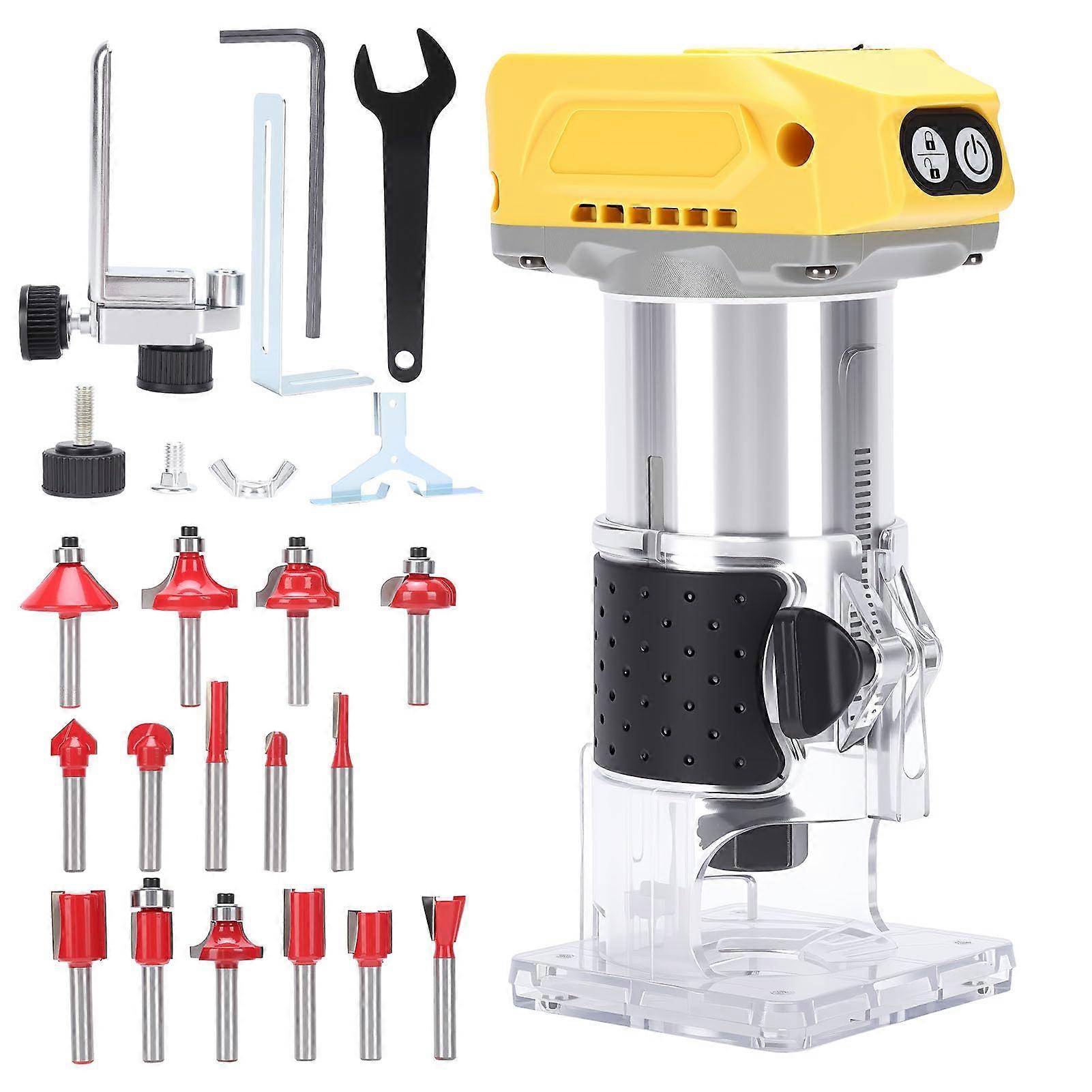 Cordless Router Compatible with Dewalt 20V Battery, 5Speed Brushless Woodworking Tool with Bit Kit