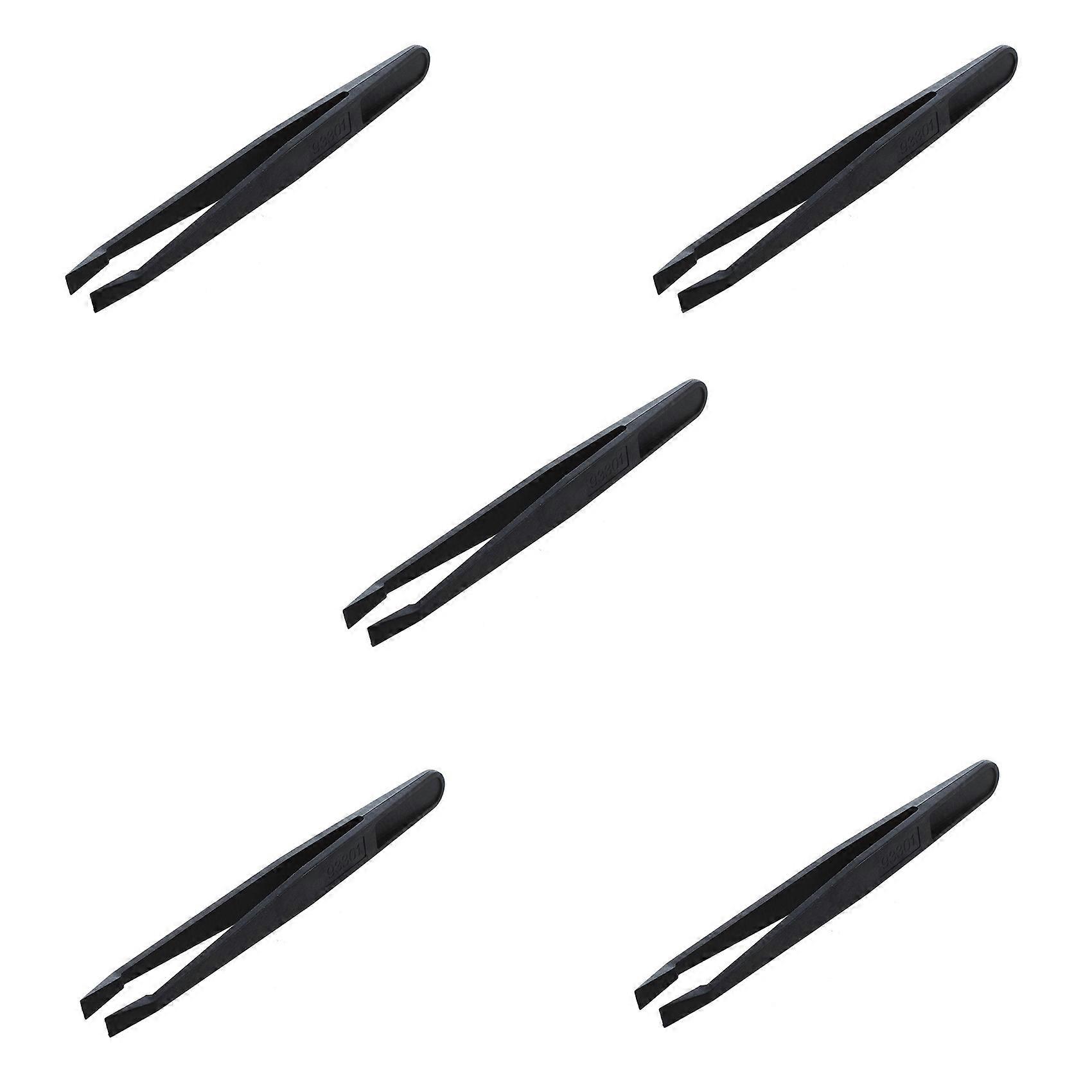 5X Manual Tool Black Plastic Flat Tip Anti-Static Tweezers