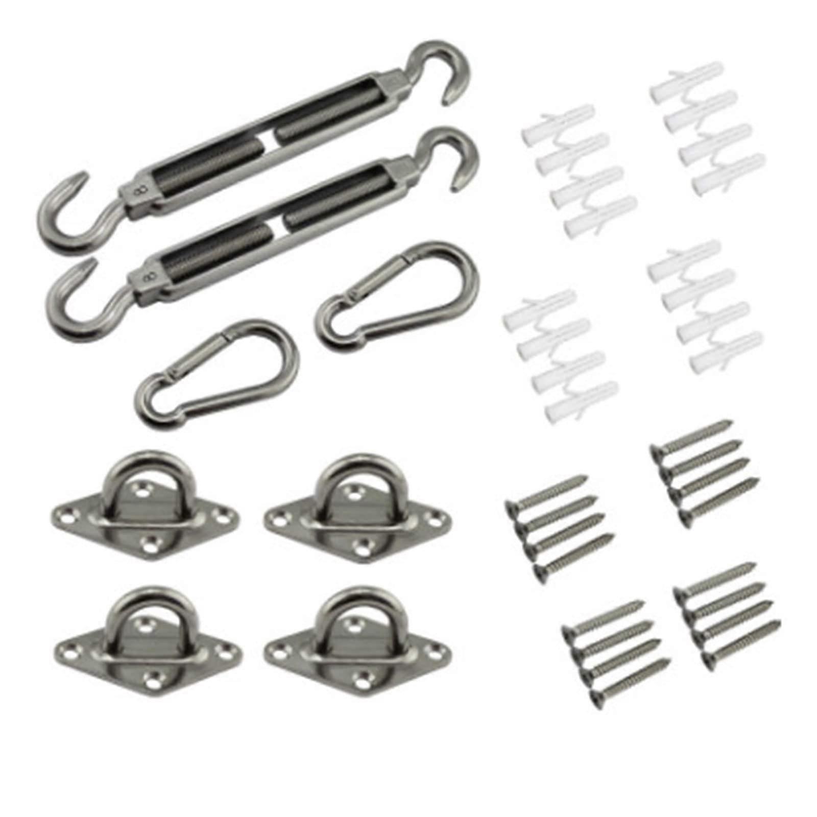Shade Sail Hardware Kit Rustproof Stainless Steel Rectangle Set with Adjustable Tension for Outdoor Canopy