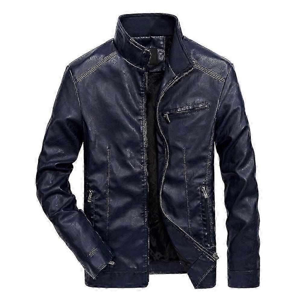 Mens Casual Stand Collar Solid Leather Jacket 26s