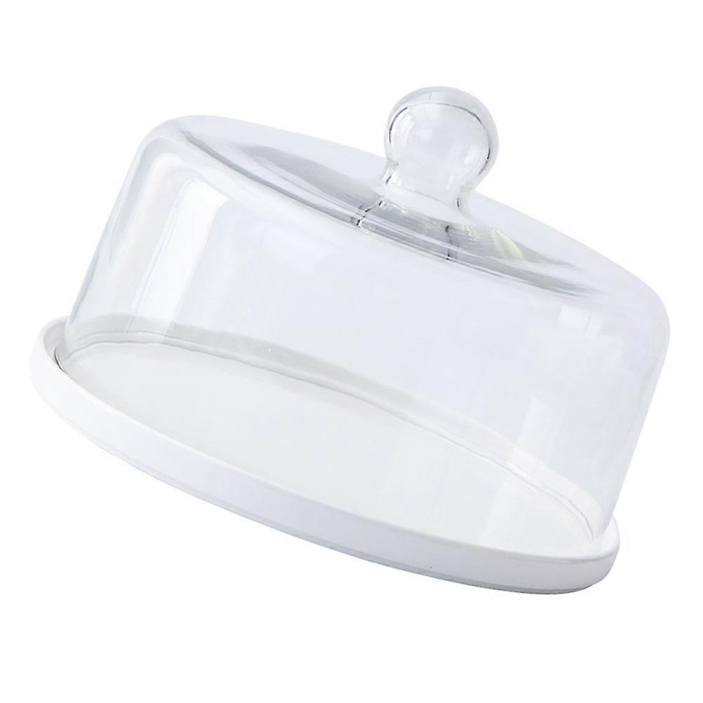 Dustproof Cake Tray White Ceramic Food with Glass Lid 1Pcs