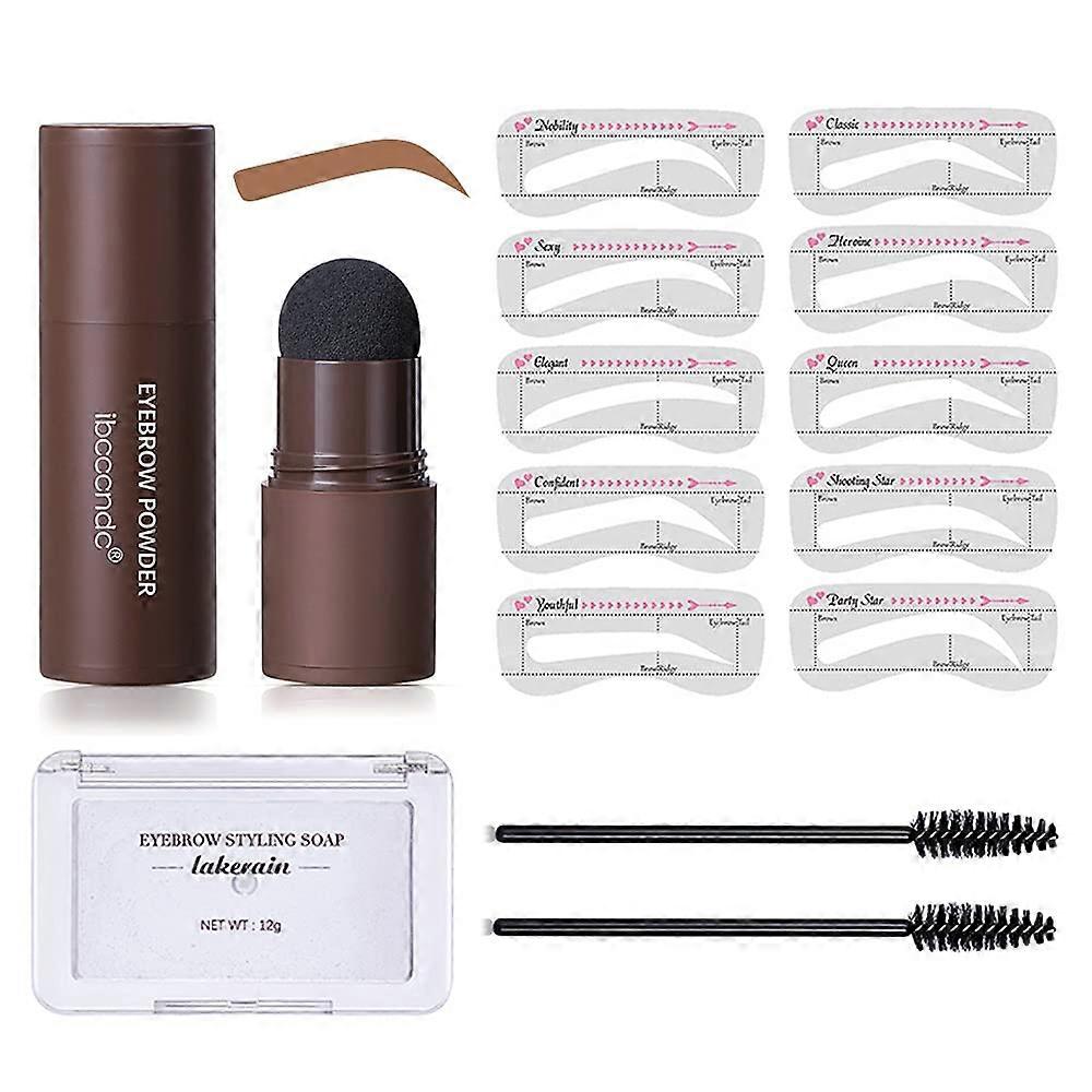 One Step Eyebrow Stamp Shaping Kit with 10 Reusable Stencils, Soap and Powder Set, Light