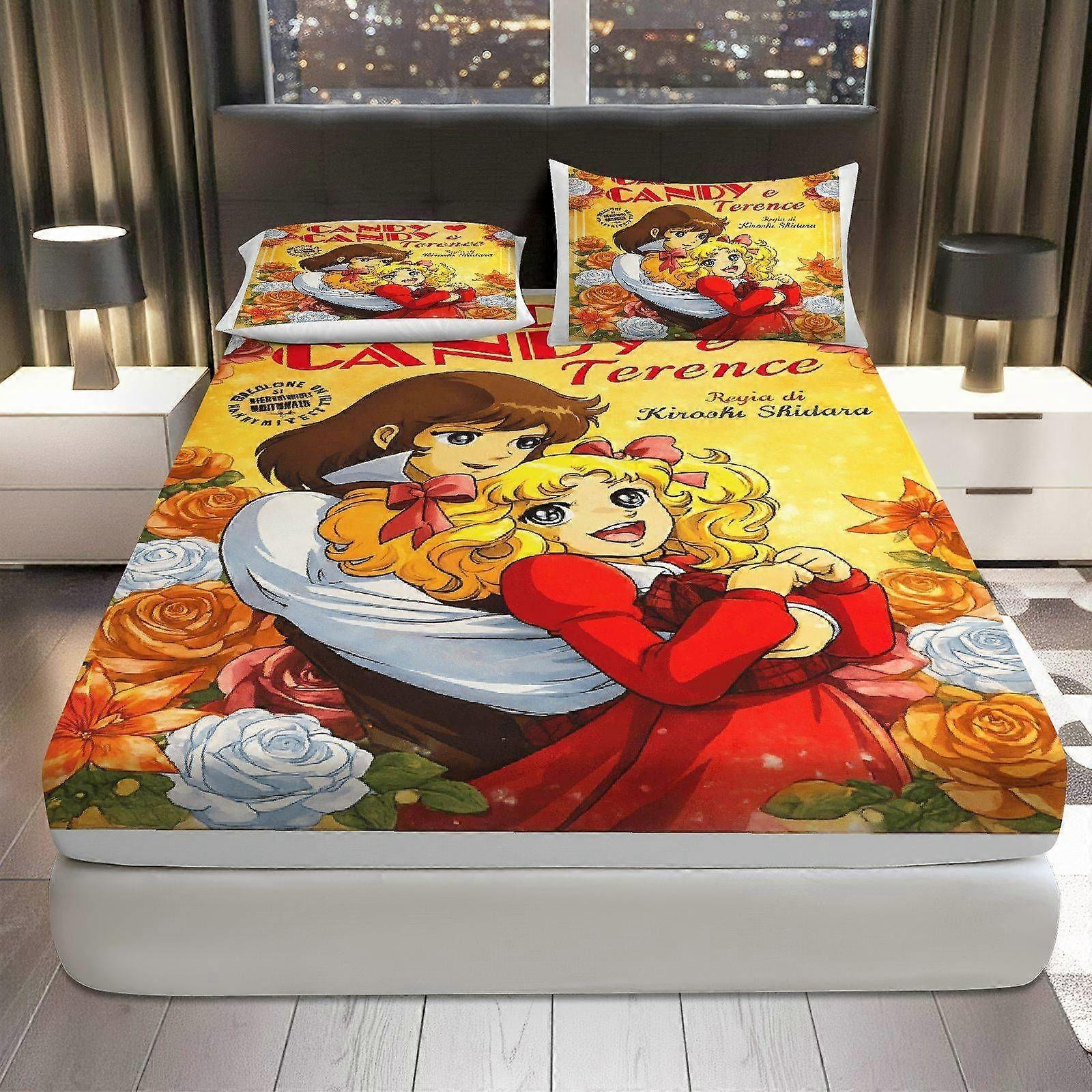 3pcs Anime Romantic Floral Fitted Sheet Set  Coreless Polyester