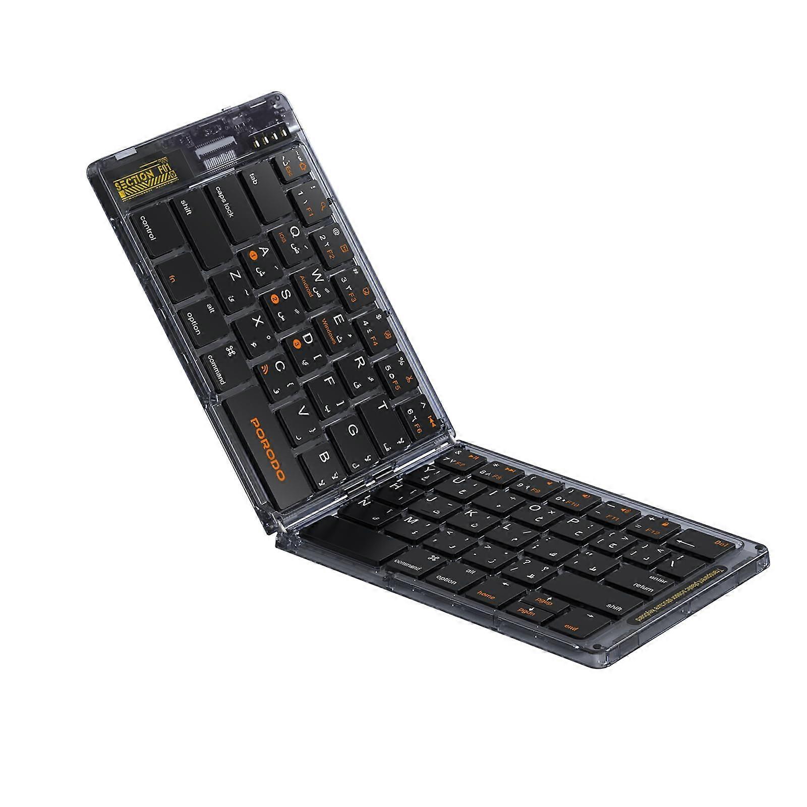 Wireless Foldable Bluetooth Keyboard with Arabic Layout, Leather Case, TypeC Rechargeable, MultiDevice