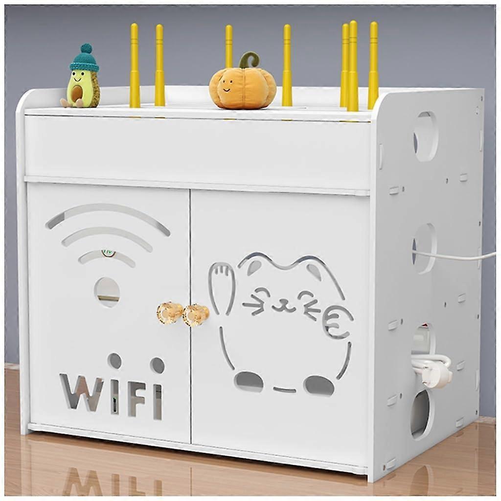 Wall Mounted Router Shelf with Cable Clutter Hidden, WiFi Storage Box for MultiDevice, White 30x21.5x32.5cm