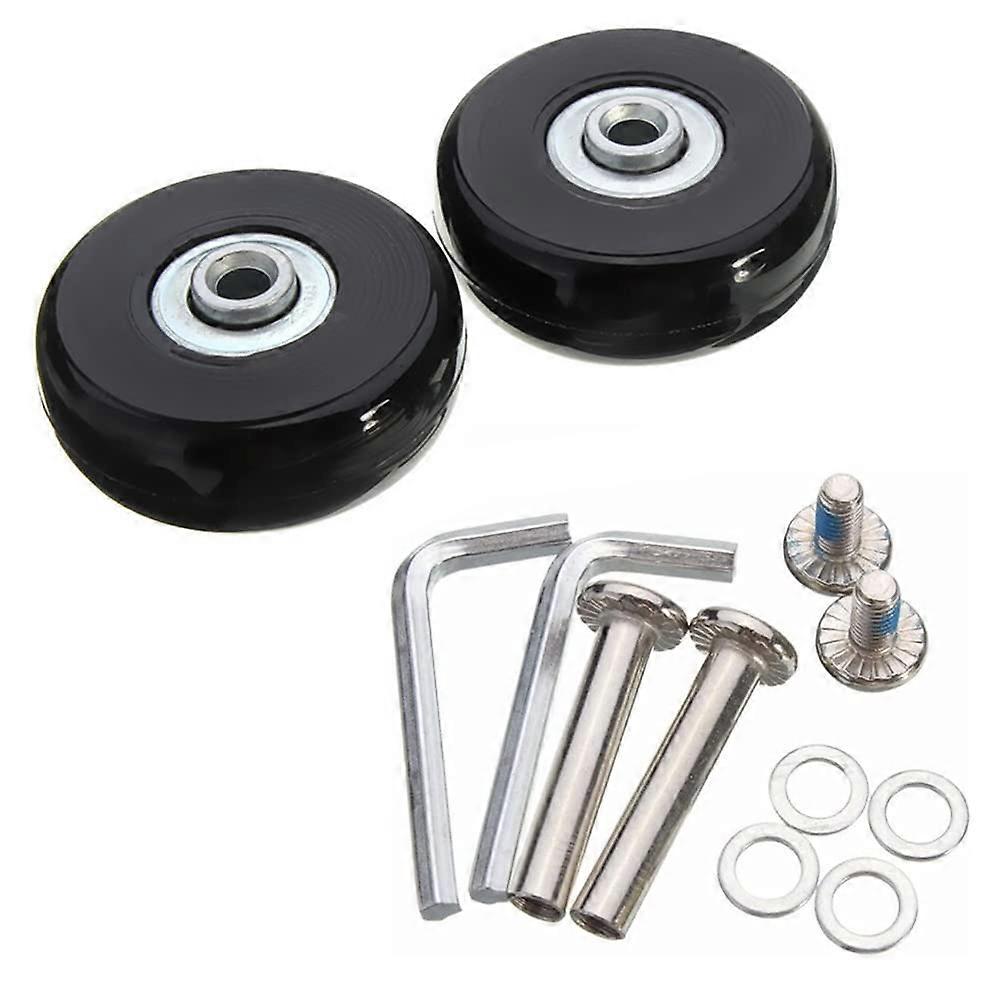 2PCS Silent Smooth 45mm Rubber Luggage Replacement Wheels with Screws, Dual Bearing  Kit