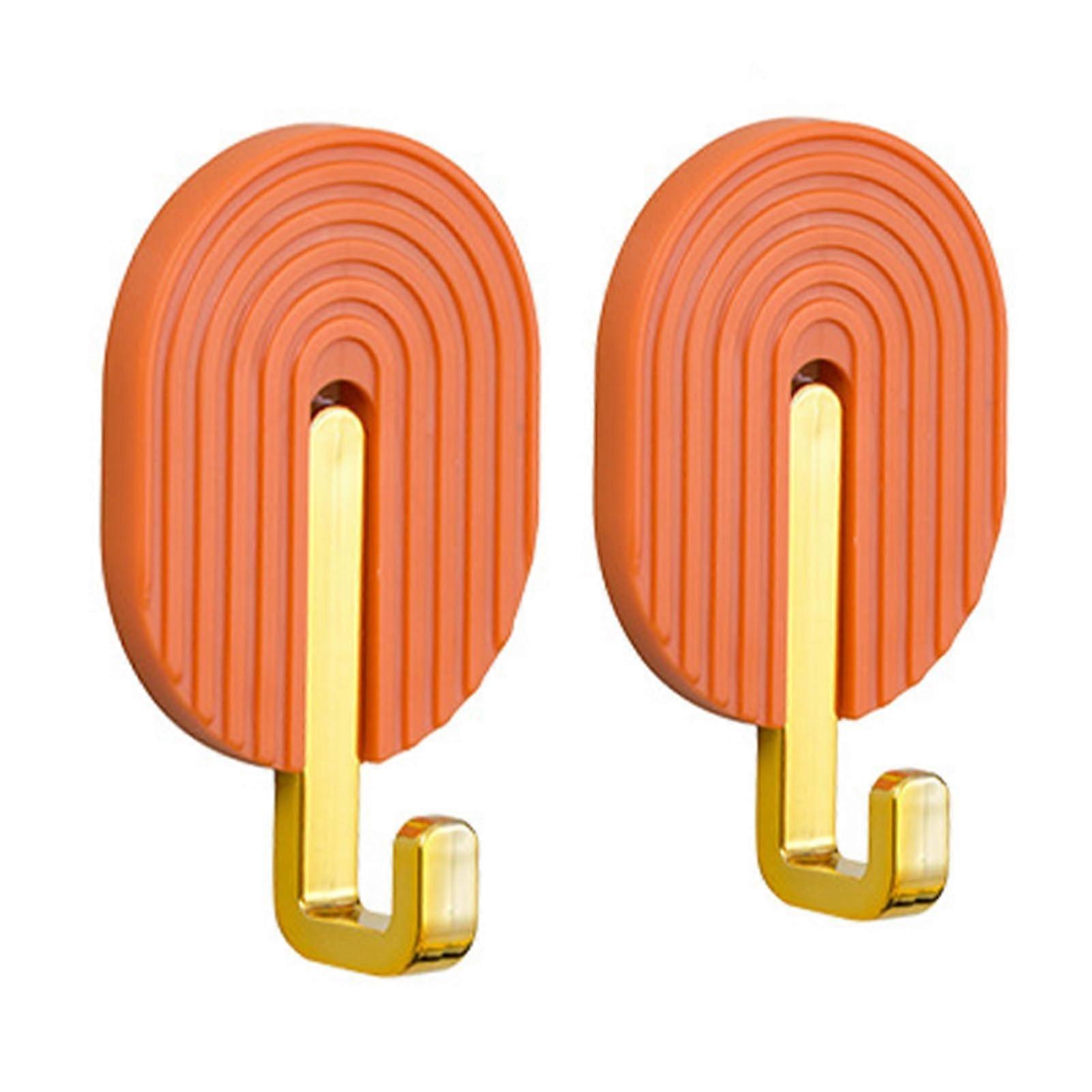 2pcs Self Adhesive Wall Hooks with Strong Grip for Bathroom and Kitchen, ABS Rust Resistant Orange