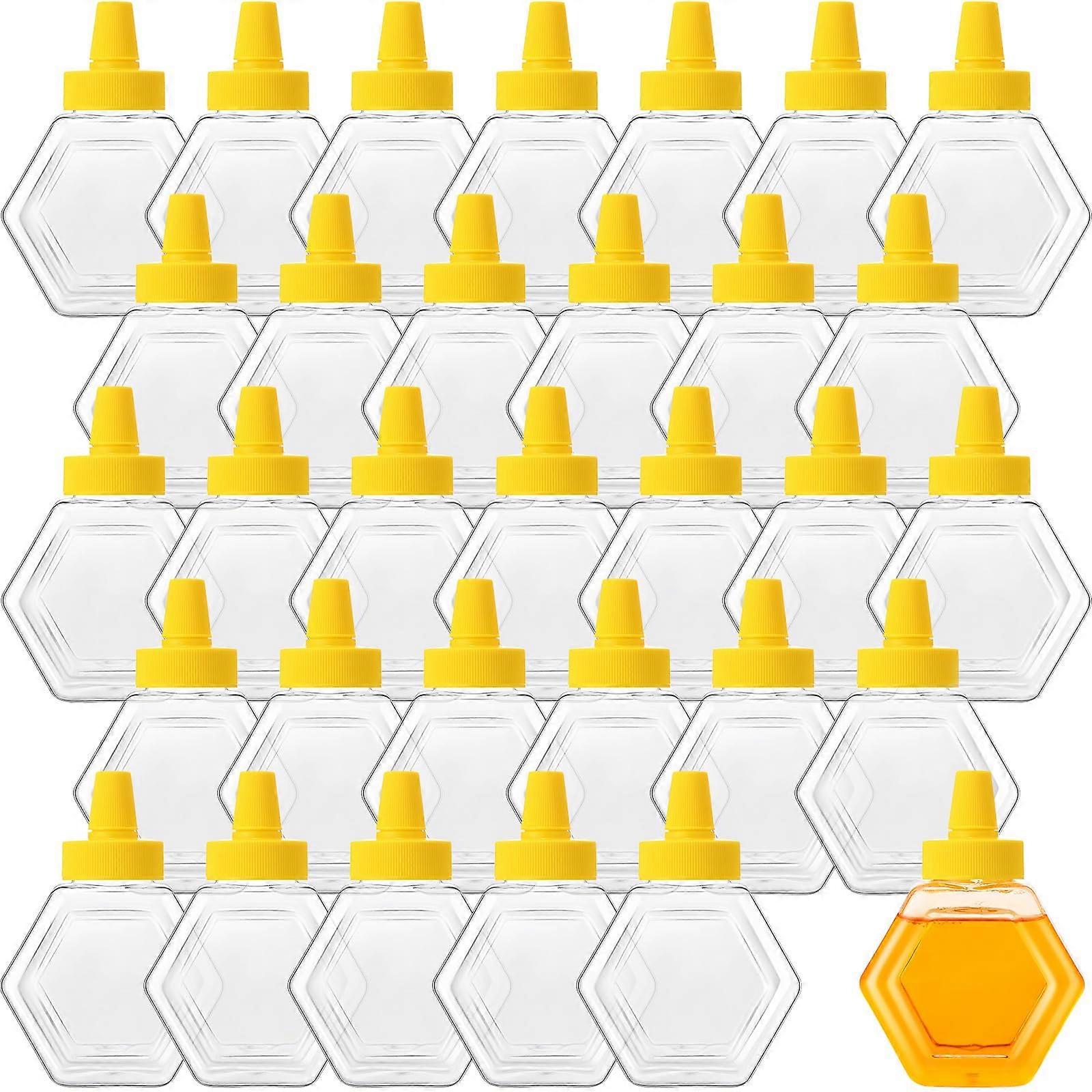 32 Pack 12oz Plastic Honey Squeeze Bottles with Spout Lid, Clear Hexagon Refillable Containers