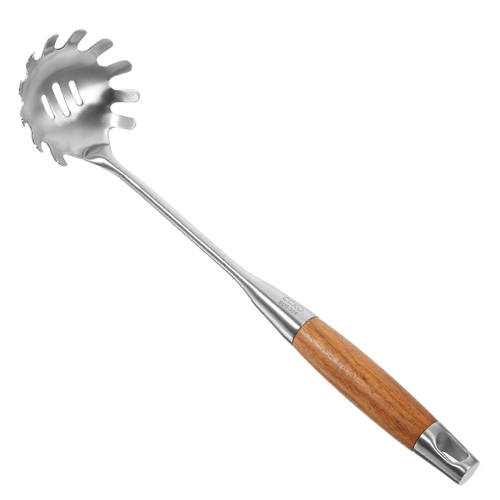 Stainless Steel Pasta Server with Teeth for Easy Noodle Straining, Smooth Surface Spaghetti Spoon