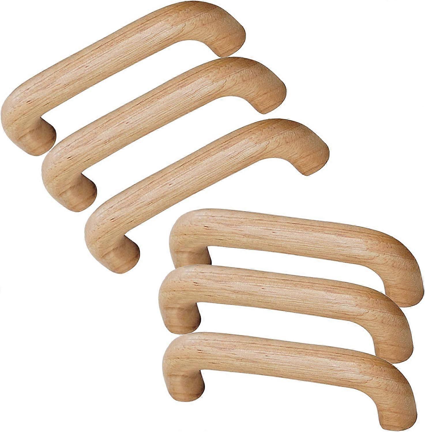 Wood Drawer Handles 96mm Bow Shape Solid Wood Cabinet Pulls for Kitchen and Bedroom 6pcs