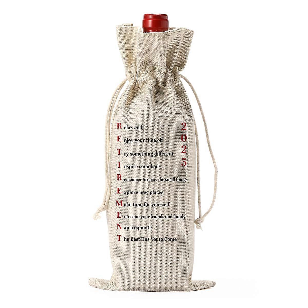 Funny Retirement Wine Bag Burlap Reusable Gift Wrap for Party Fits Multiple Bottle Types