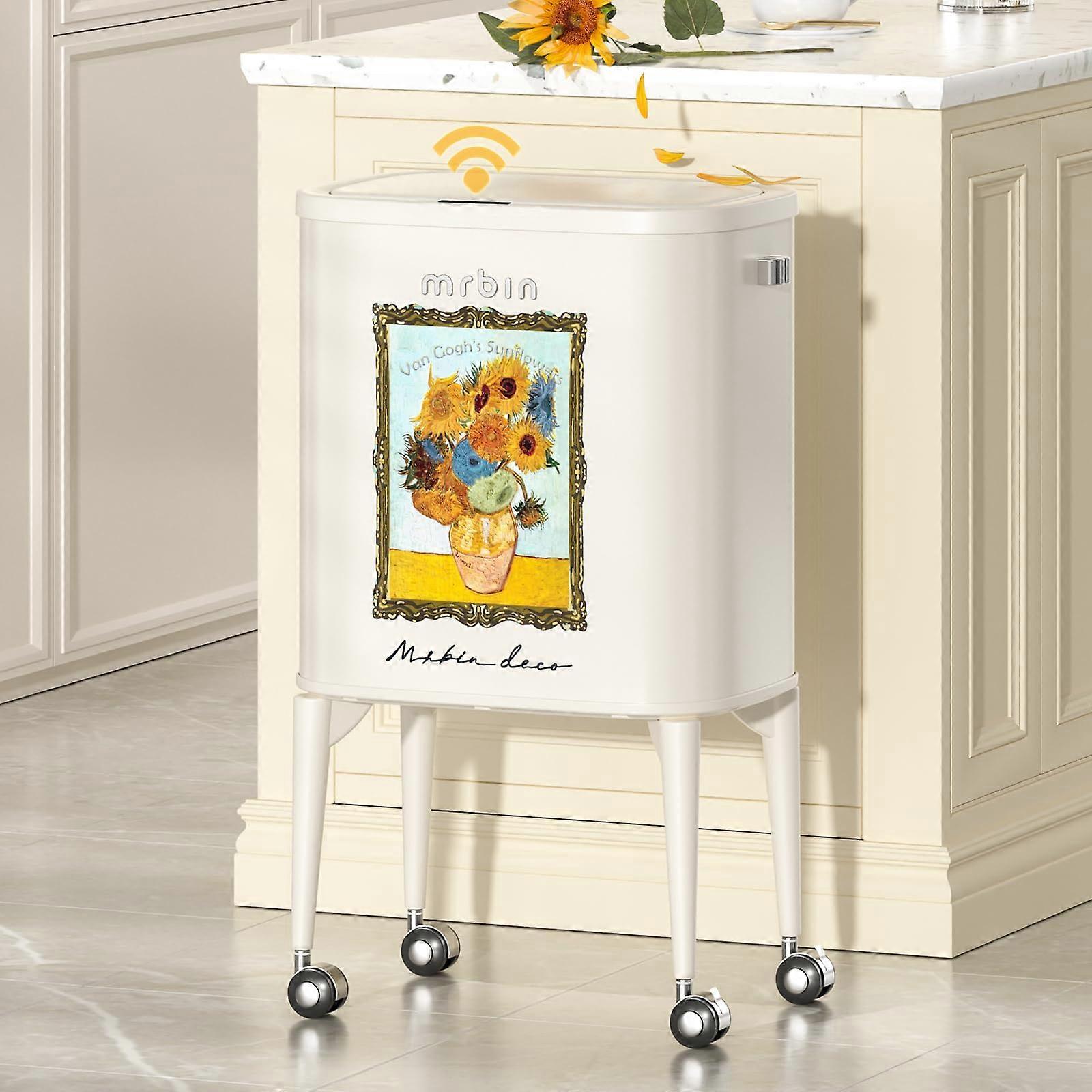 Motion Sensor Kitchen Trash Can 36L with PetProof Sunflower Design and Wheels for Home