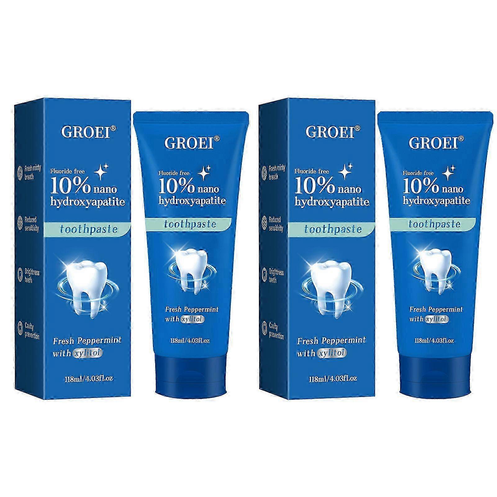 10% Nano-Hydroxyapatite Toothpaste, 2pcs, Fluoride-Free, Teeth Whitening