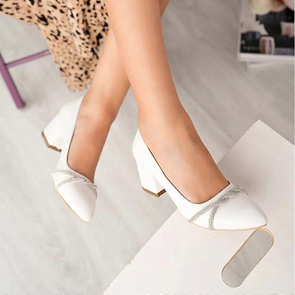 White Low Heel Wedding Shoes for Bride MA-042
