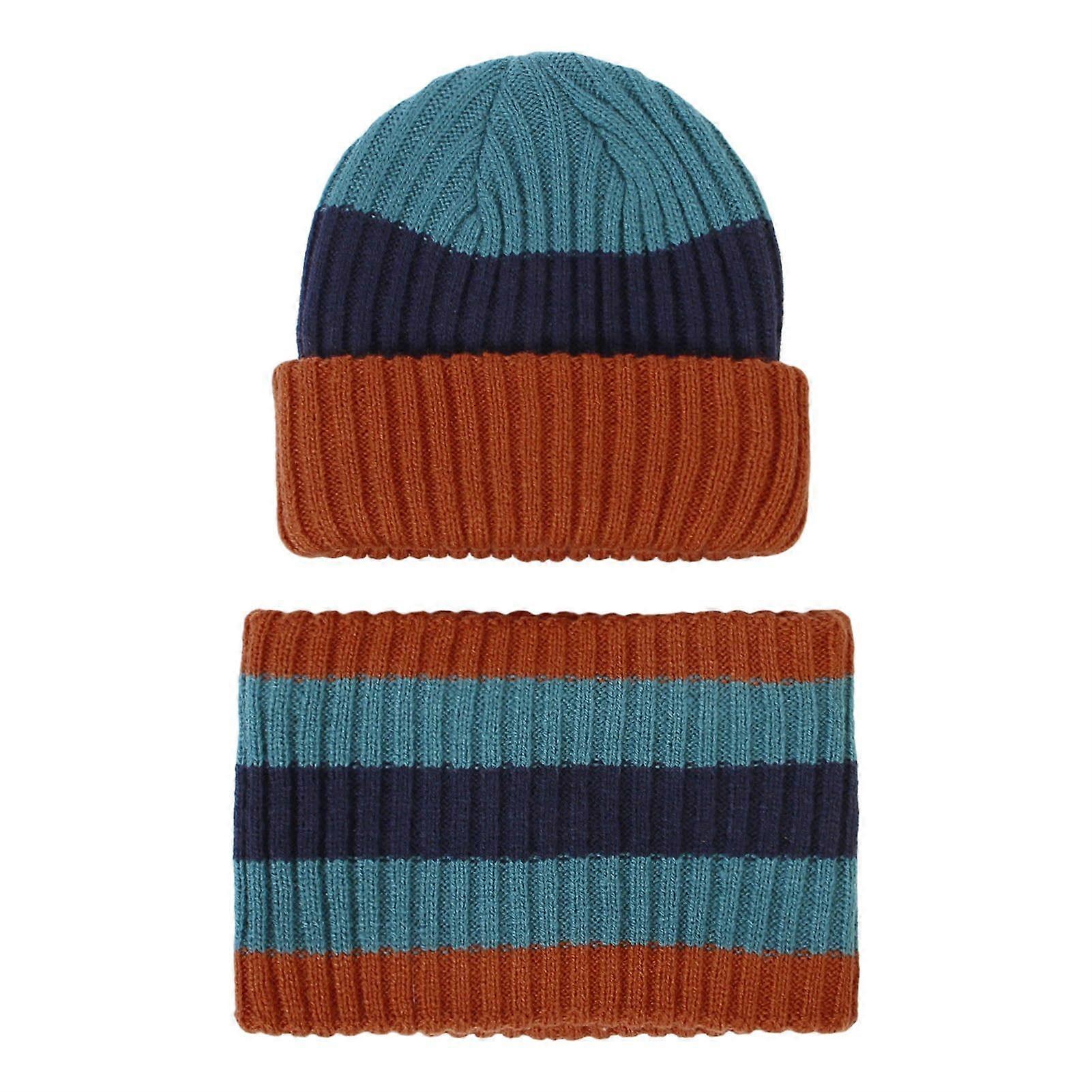 1 Set Winter Hat Stretch High Elasticity Fuzzy Soft Thicken Keep Warm Stripe