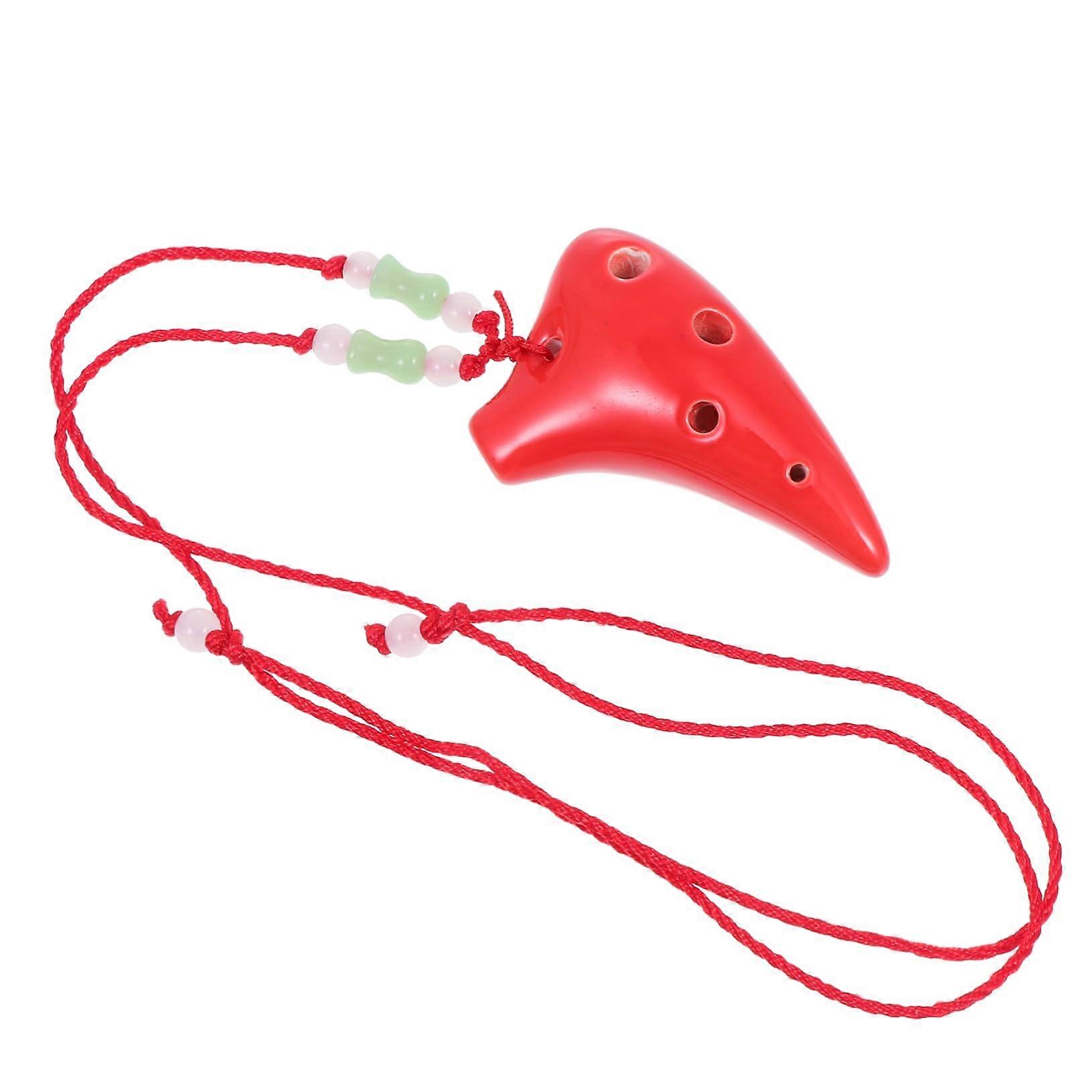 Red Beginner Ocarina Handmade Dolomite with Lanyard, Easy Learning, Clear Pleasant Tones