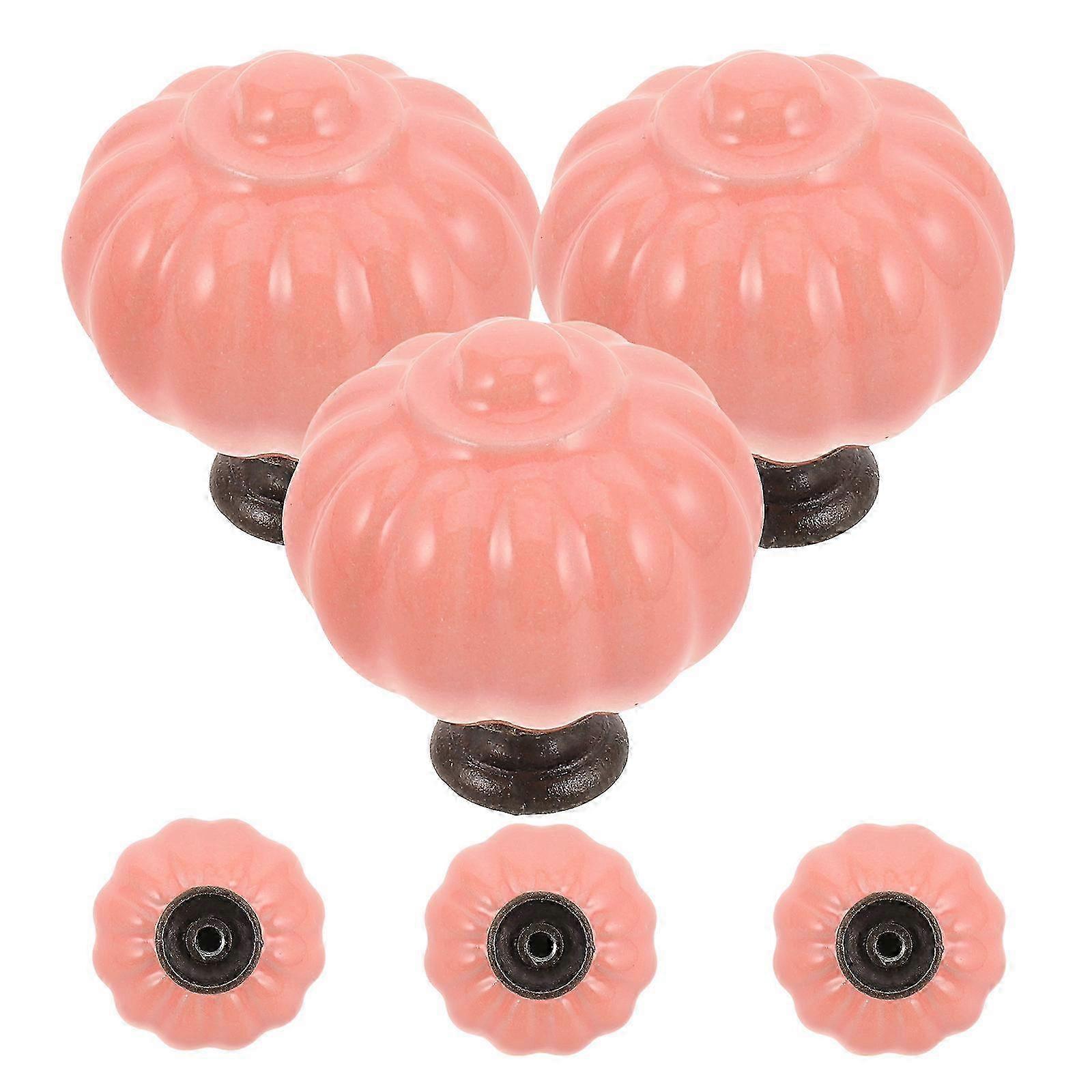 6Pcs Pumpkin Design Ceramic Knobs for Cabinet Pulls Pink Kitchen Drawer Handles