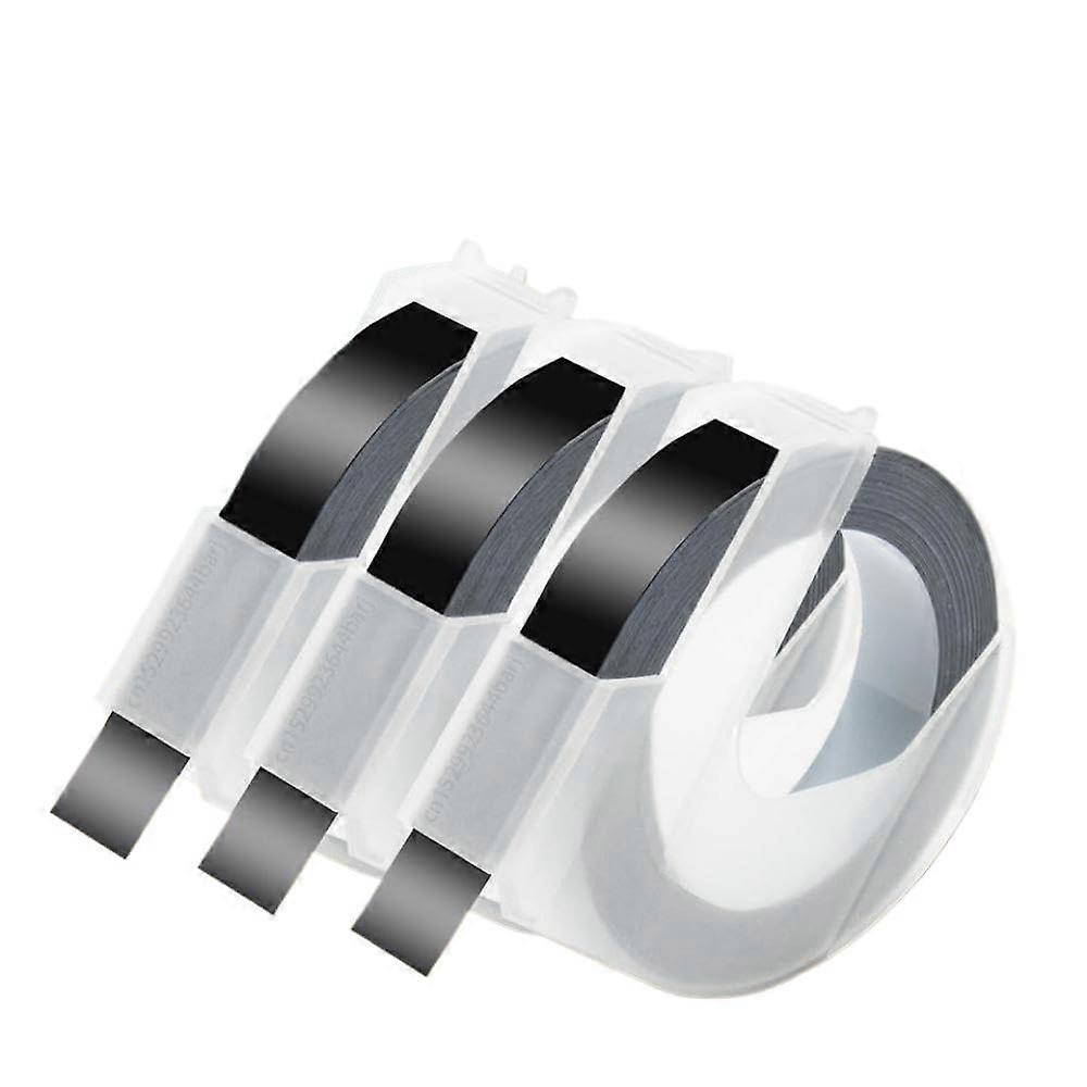 9mm Waterproof Embossing Label Tape 3PK Black, Raised 3D Adhesive, Compatible with E101 B90