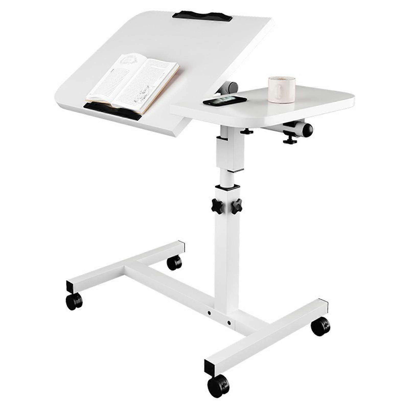 Foldable Side Table Height Adjustable Laptop Desk 60x40cm Small Space Office Workstation White