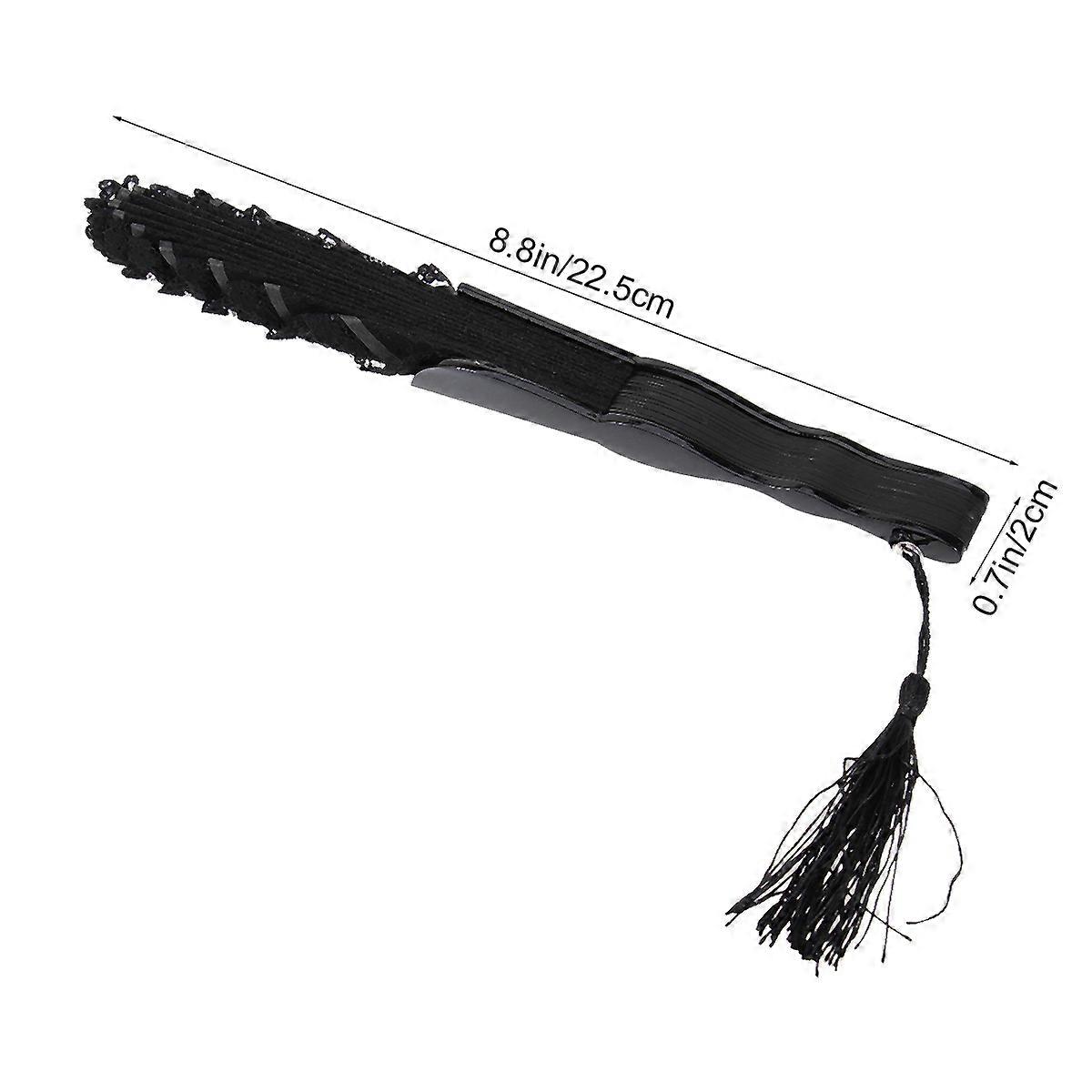 Black Shell Shape Folding Fans for Cooling Bamboo Tassel Handheld Fan