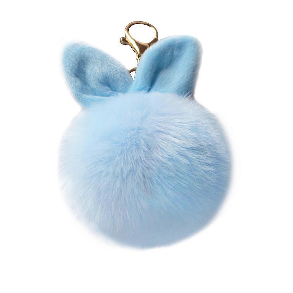 Pom Pom Ball Keychain Rabbit Ear Keyring for Decoration Light Blue