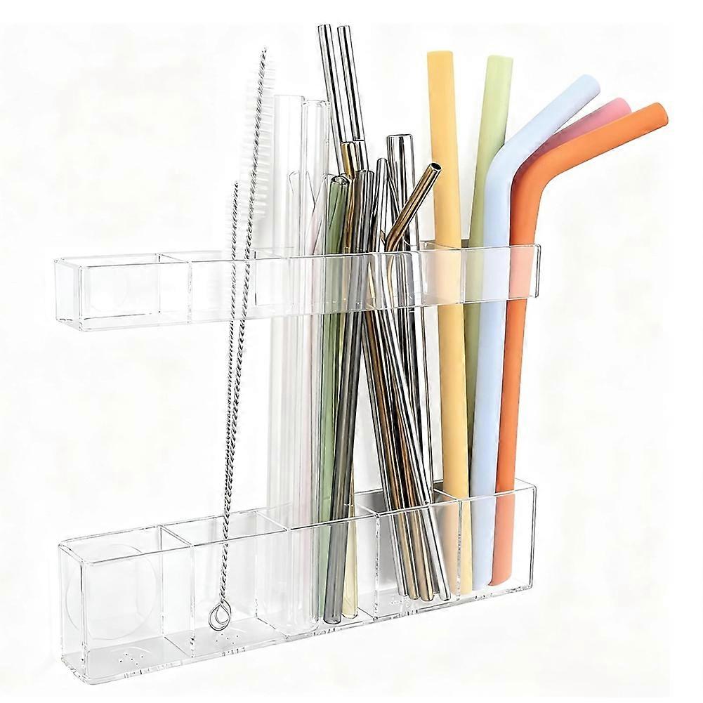 Acrylic Straw Organizer for Cabinet Door - Child-Safe, Versatile Kitchen Storage Solution with Adhesive Mounting