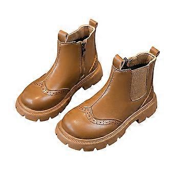 Peuterlaarzen, korte laarzen in Britse stijl voor meisjes, herfst/winter, leren enkellaarzen met zachte zool, meisjeslaarzen, 11-11,5 jaar, bruin