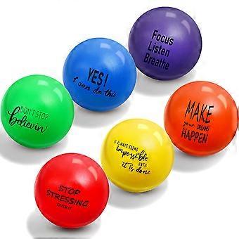 6 stk. motiverende stresslindrende baller med inspirerende sitater, fargerike skumhåndtreningsballer for voksne, regnbuedesign