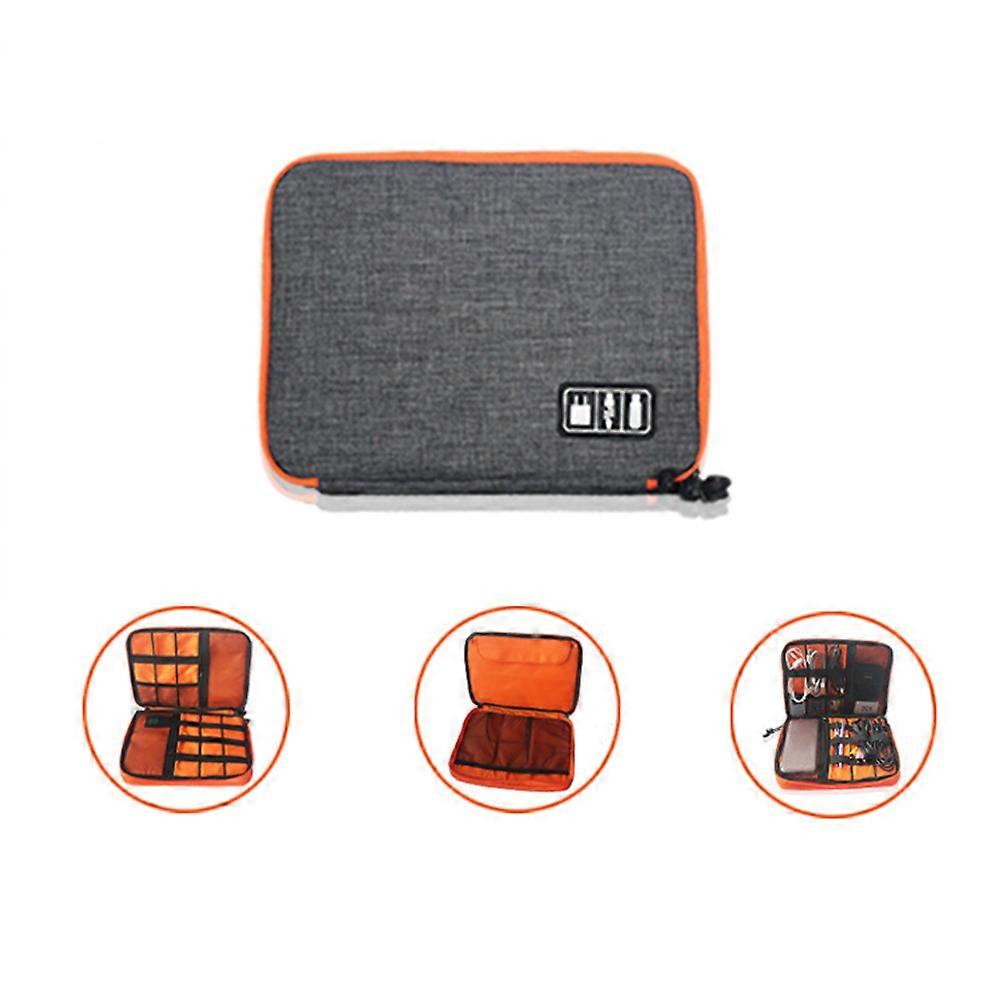 USB Cable Pouch Double-Deck Storage Organizer for Digital Accessories Portable Grey