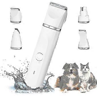 4 i 1 professionel hundeklipper: Stille hundeklippere IPX7 vandtæt, trådløs kæledyrsplejefrisør med USB-genopladeligt kabel til kat og andre kæledyr