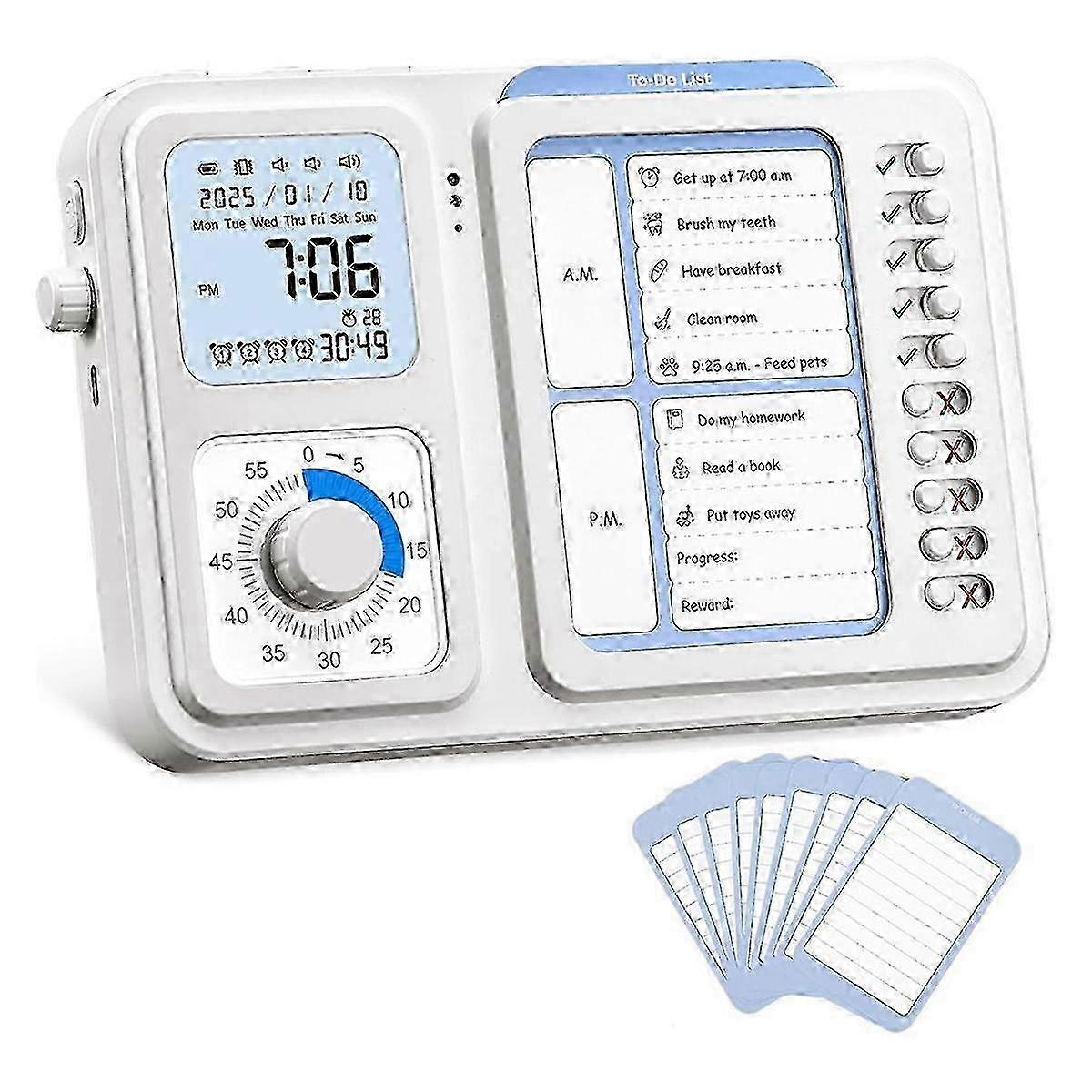 Visual Timer, Plastic White Task Timer with Chore Chart Board for Kids Adults, ADHD and Special Needs Support, 3 Alert Modes