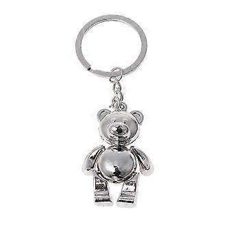 Delicate Metal Movable Bear Keychain 3D Animal Keyring Charm for Key Chain Decoration Women Car for Key Ring for Backpac Silver