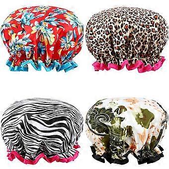 Shower Cap 4 Pack, Luxury Double Layer Silky Satin Shower Caps, Reusable Bath Shower Hat