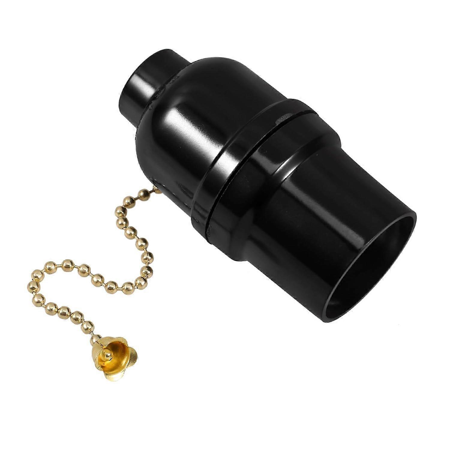 Black Plastic Lamp Socket with Pull Chain Switch, Ceiling Mount for Light Bulbs, Easy to Install and Practical Lighting Accessory