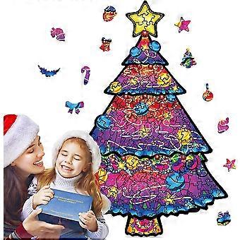 Trä pussel för vuxna Xmas Tree Trä pussel sticksåg, unika formade bitar, julgran pussel bästa presenten till vuxna, barn, småbarn, 10