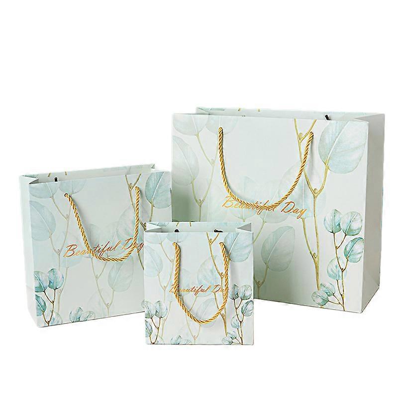 Eucalyptus Leaf Gift Bag Set in Three White Paper Sizes