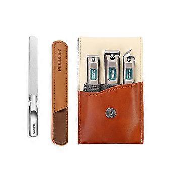 Stainless Steel Nail File with Anti-Slip Handle and Leather Case, 3 pcs Clippers Set & Slant EDG Toenail Clipper Cutter