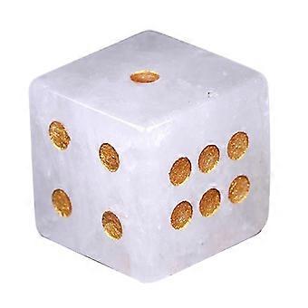 Natural Hand Carved Stone Dice with Mini Healing Faux Crystal and 6 Sided Golden Dots for Board Games