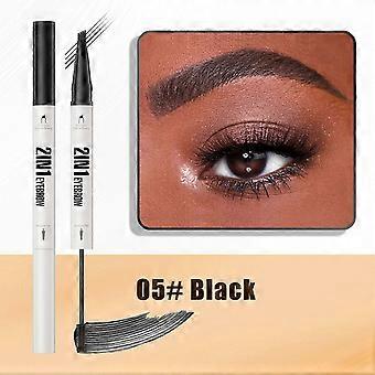 Eyebrow Pencil with Eyebrow Gel, 2-in-1 Microblading Eyebrow Pen and Brow Gel with 4 Fork Tip & Precise Brush-Tip for Fuller-Looking Defined Brows, 24