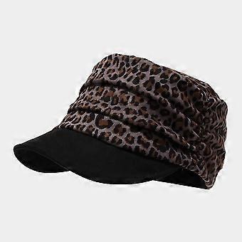 New retro leopard print pleated equestrian hat women's street trendy brand sun hat personalized niche design flat top military hat