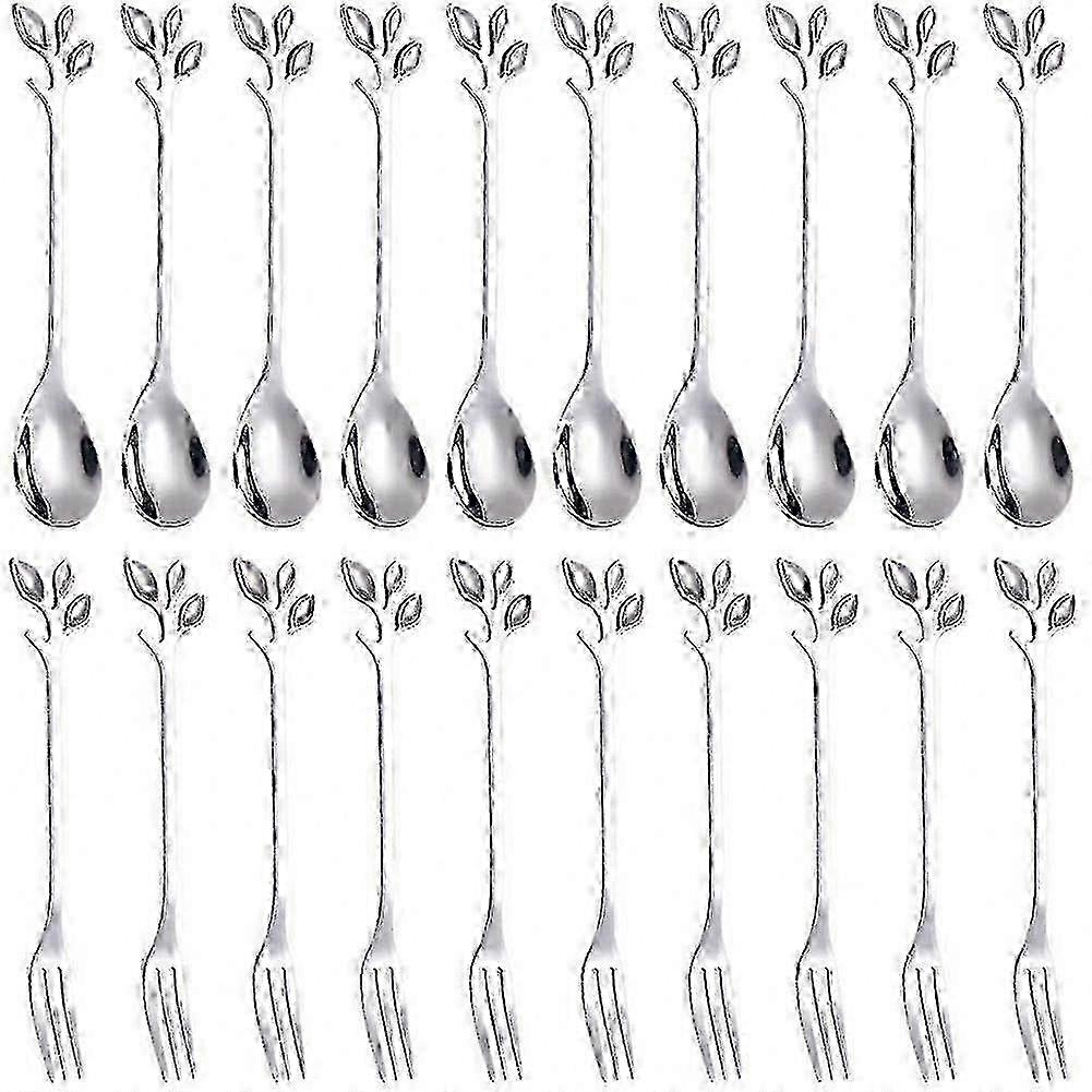 Dessert Spoon Set, 20-Piece 4.7-Inch Silver Leaf Cake & Coffee Spoons, Fruit Serving Tableware