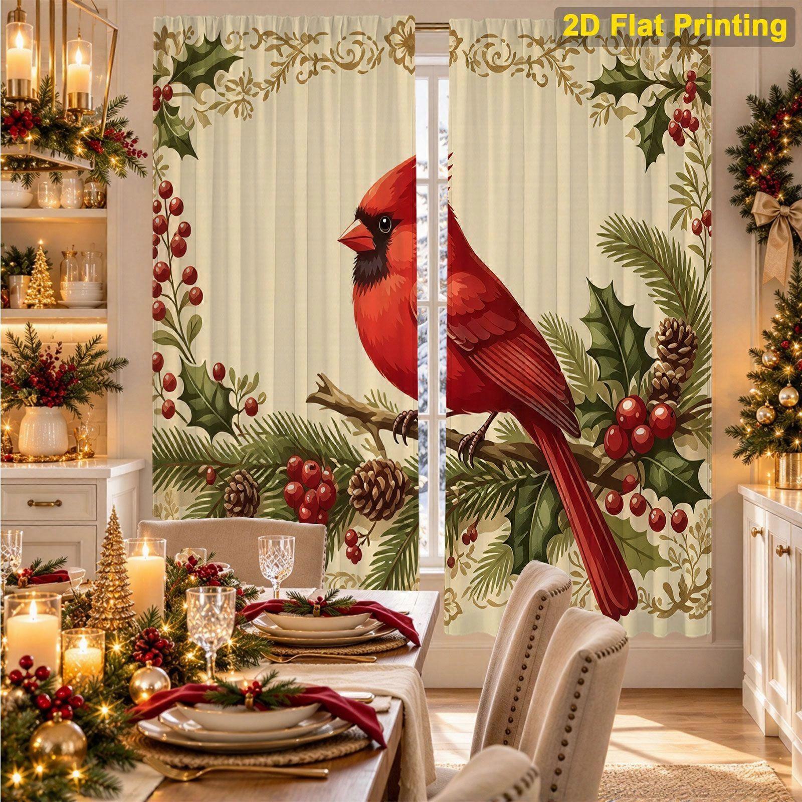 Curtain, vintage red bird Pattern