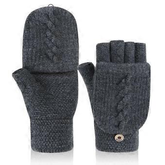 1 Pair Soft Thick Warm Convertible Flip Fingerless Mittens Gloves for Men - Winter Typing & Running