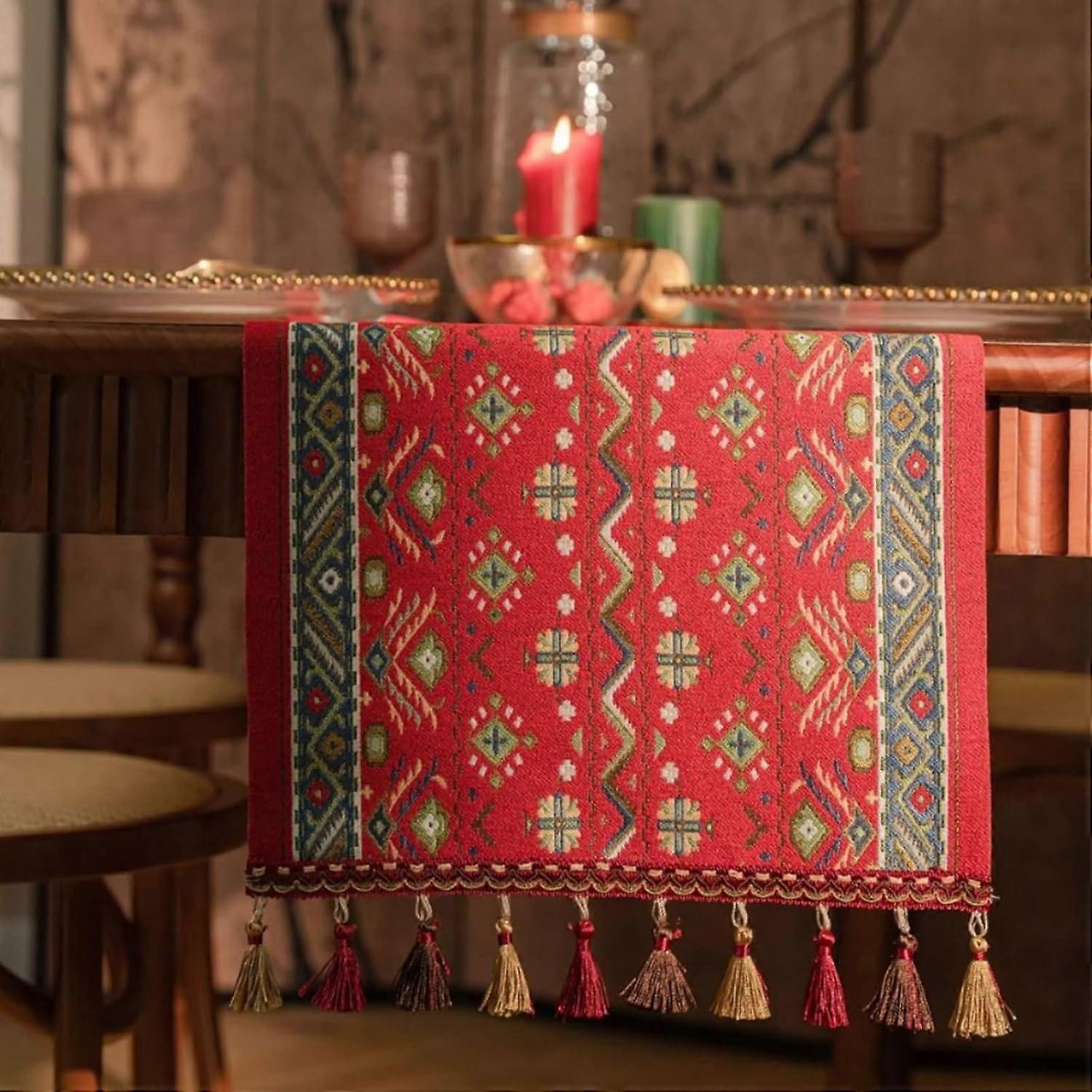 Red Geometric Polyester Table Liner
