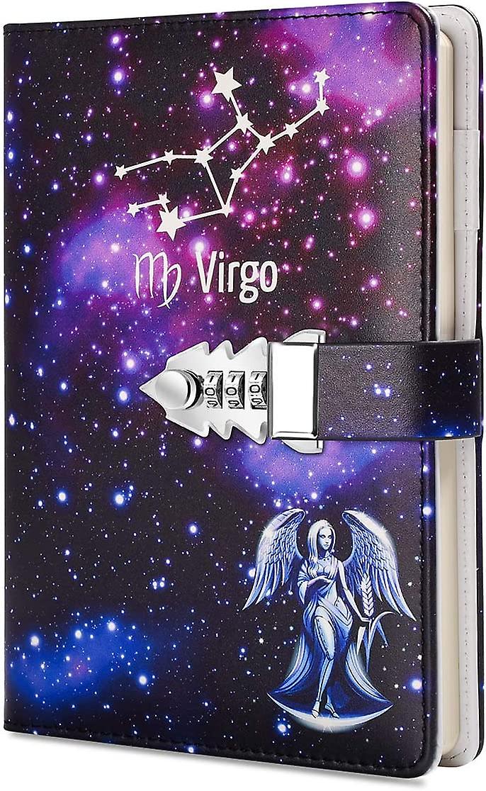 A5 Creative Password Lock Journal PU Leather Combination Lock Diary Locking Diary Notepad (Virgo)