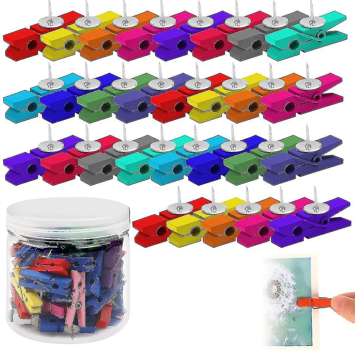 Push Pins With Wooden Clips 50 Pcs Push Pins Thumbtacks Thumbtacks Wood Clips With Push Pins Colorful For