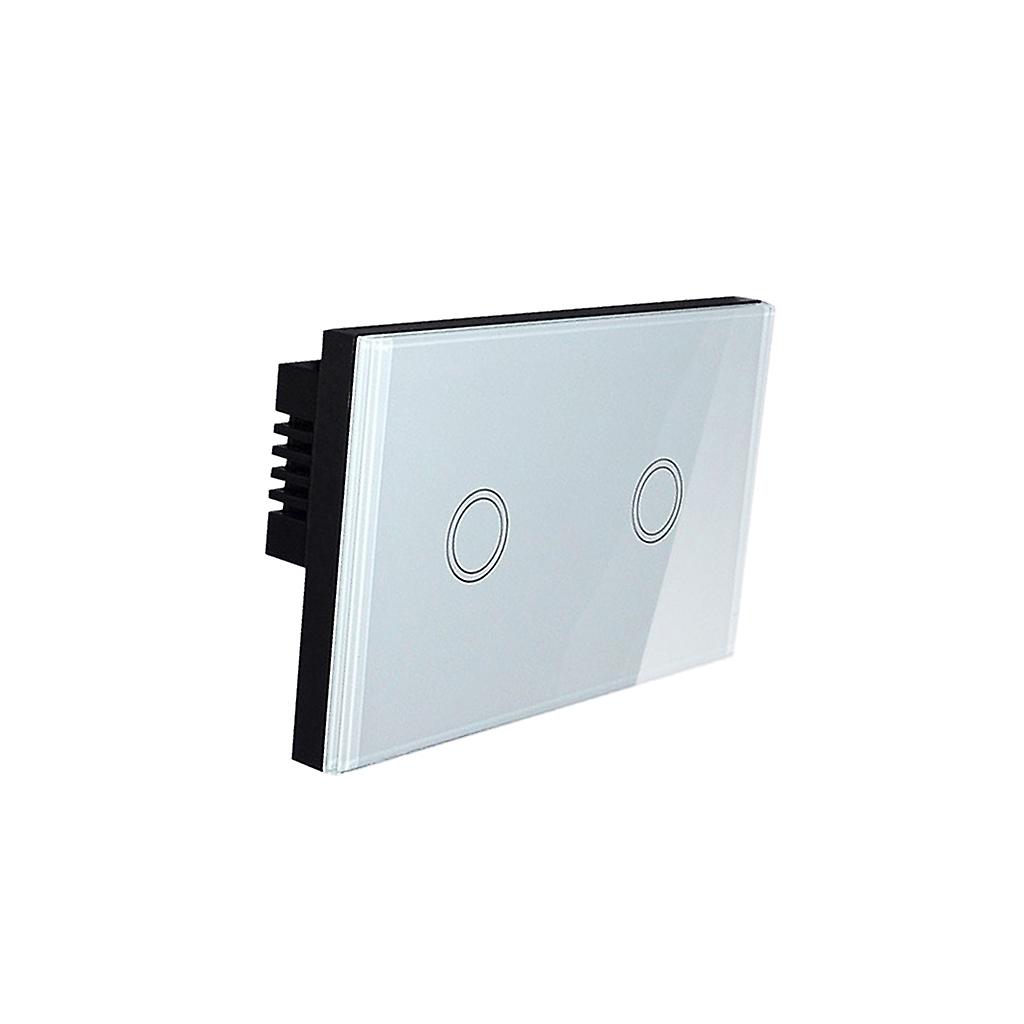 1 Way Smart Touch Wall Control Light Switch Crystal Glass Panel 2 Gang White