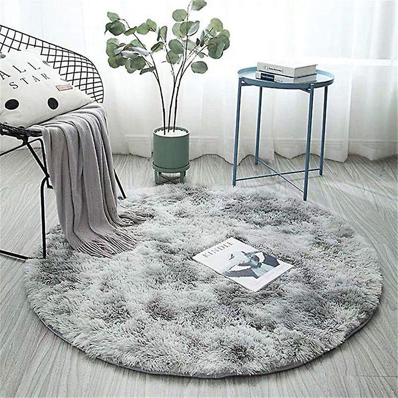 Round Carpet Nordic Ins Style Gradient Colorful Rug Bedroom Furs Shaggy Area Mat