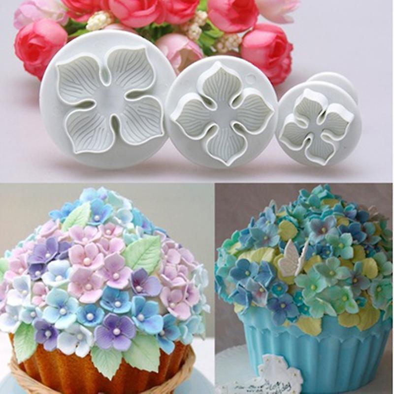 3pcs/set Hydrangea Fondant Cake Decorating Sugarcraft Plunger Cutter Flower Mold